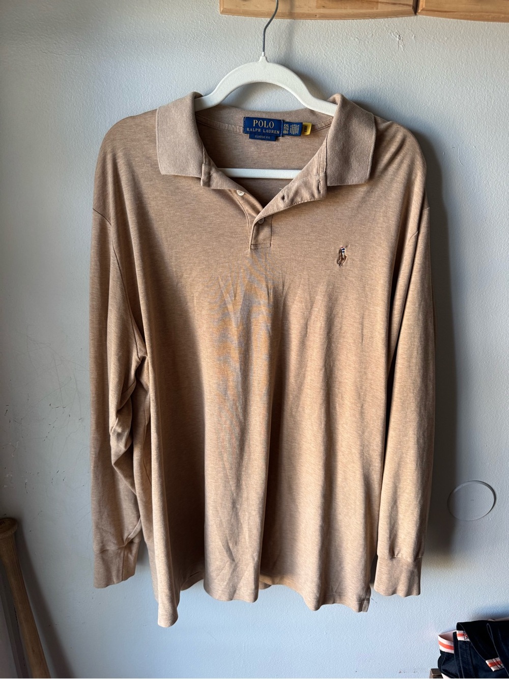 Polo Ralph Lauren Mens XXL Classic Fit Long Sleeve Polo Shirt Heather Tan Beige
